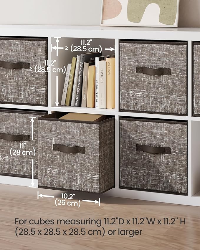 SONGMICS Storage Cubes, 11-Inch Non-Woven Fabric Bins with Double Handles, Set of 6, Closet Organizers for Shelves, Foldable, for Clothes, Walnut Color UROB026K02