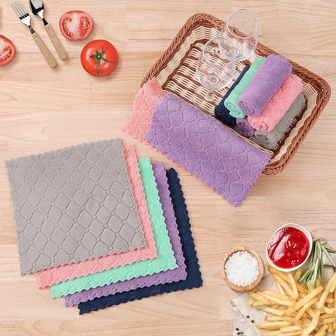 Homaxy 12 Pack Kitchen Dish Cloths (10 x 10 Inches, Green), Super Soft and Absorbent Coral Velvet Dish Towels, Nonstick Oil Fast Drying Microfiber Cleaning Cloth, No Lint Household Dishcloths