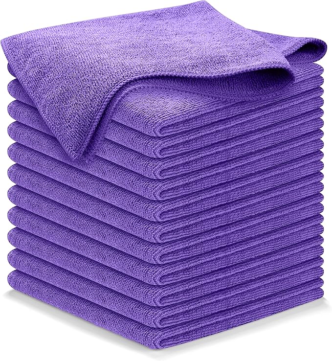 USANOOKS Microfiber Cleaning Cloth - Purple - 12Pcs (12.5x12.5 inch) High Performance - 1200 Washes, Ultra Absorbent Car Towel Traps Grime & Liquid for Streak-Free Mirror Shine - Car Washing Cloth