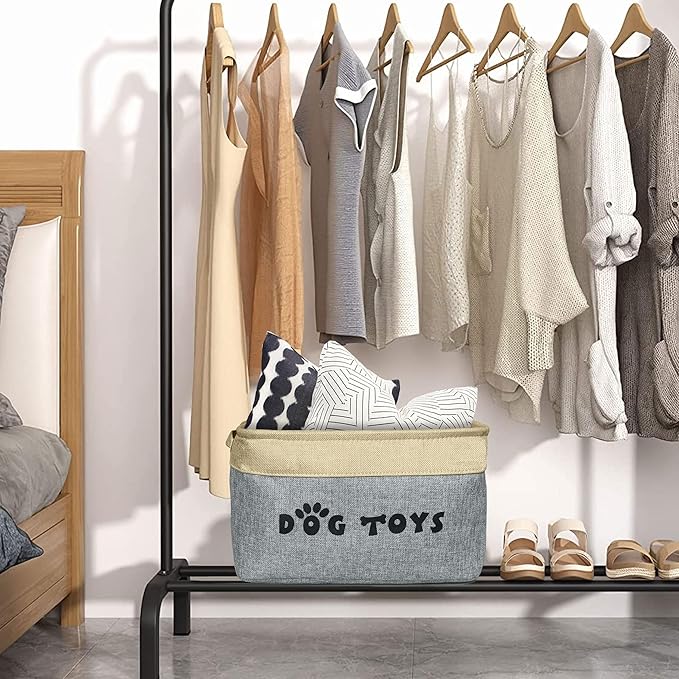 PET ARTIST Dog Toy Basket, Collapsible Dog Toy Bin Box with Comfortable Handles, Large Pet Toy Storage Basket Organizer for Accessories, Toys, Coat & Clothing, Blanket & Leash, Gray, 15"x11"x9" | Collapsible, Dog Toy Bin Box, Large, Organizer, for Acce...