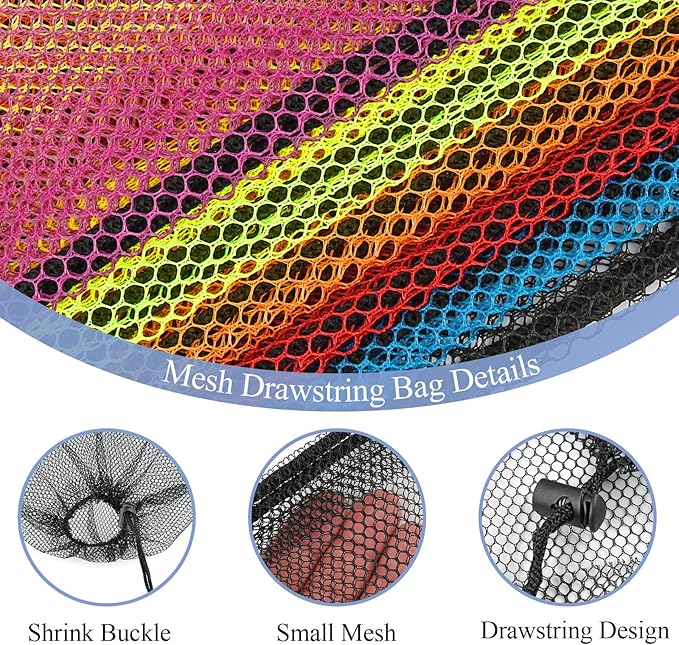 6PCS Multicolor Mesh Bag Drawstring, 14 x 17 Inch Net Bag with Lock, Multipurpose Storage Bags for Gym, Laundry, Balls, Beach and Toys