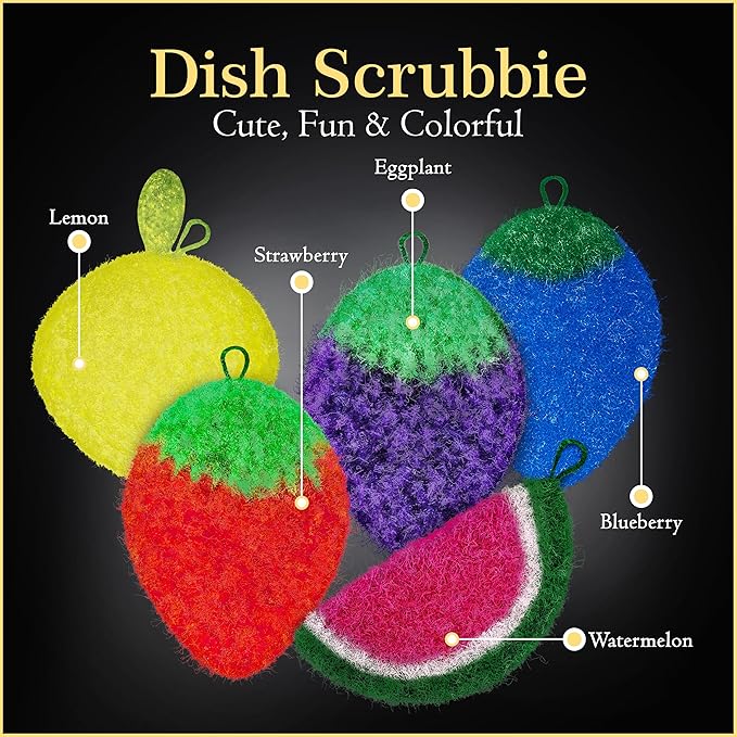Dish Scrubbie Durable DishScrubber (5 Pc) – Long Lasting, Non-Scratch, Odorless and Reusable KitchenScrubber - All PurposeScrubber for Dishwashing, Cleaning Bathroom and Floors (Variety Pack)