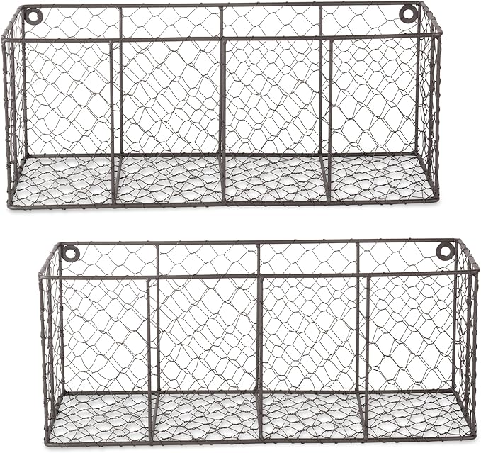 DII Chicken Wire Collection Farmhouse Vintage Wall Baskets, Medium Basket, Vintage Grey