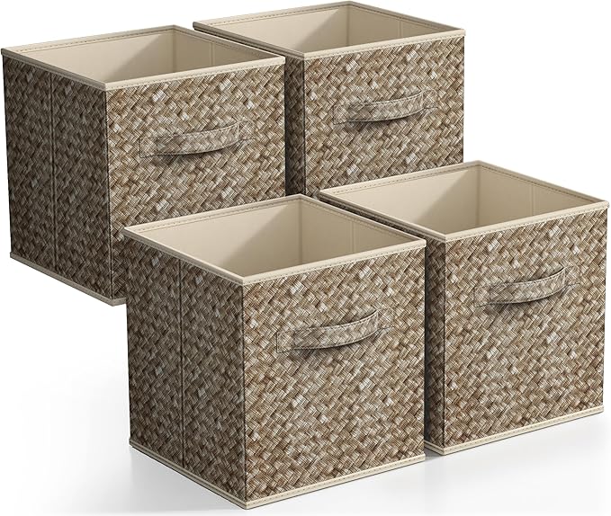 Sorbus Foldable Storage Bins - 11 Inch Sturdy Collapsible Fabric Storage Cubes with Handle - 4 Baskets for Organizing Clothes & Toys - Organization & Storage Baskets for Shelves, Pantry, Closet, Cubby