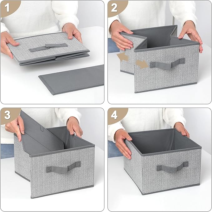 11 inch Storage Baskets, Woven Fabric Bins, Storage Cubes with Reinforced Handles, Organizer Bins for Closet Shelves, Foldable, for Clothes (Gray, 3PCS/11*11*7.8inch)