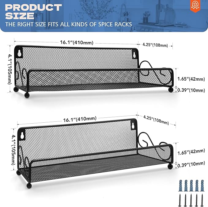 2 pack spice rack organizer for wall mounted or countertop , Jars Storage Organizer, Cabinet Holder, kitchen metal spice seasoning storage for RVs, Cabinet, Pantry Doors, Bathroom, Shower, Home Decor
