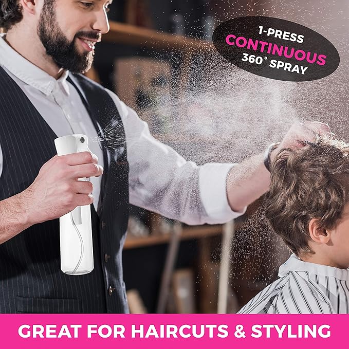 Hair Spray Bottle Continuous Water Mister Spray Bottle Empty Ultra Fine for Hair Styling, Pets, Plants, Cleaning, Misting & Skin Care, Salons, for Taming Hair in Morning, Curly Hair, Essential Oil Scents & More