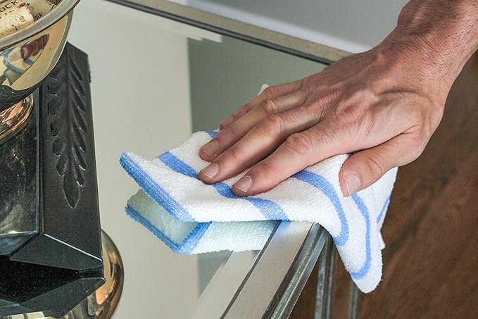 VIKING Bulk Edgeless Microfiber Cleaning Cloths, White and Blue Stripe, 50 Pack