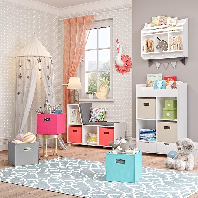 RiverRidge Folding Storage Bins with Handles Aqua Cube Storage Organizer for Closet, Bedroom & Playroom - Closet Organizers and Storage Set of 2