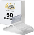 Quality Hangers Clear Plastic Hangers for Clothes | 50 Pack - 16.5 Inch | Heavy Duty Hangers Space Saving Crystal Acrylic | 360 Degree Swivel Hook and Notches (Clear, 50)