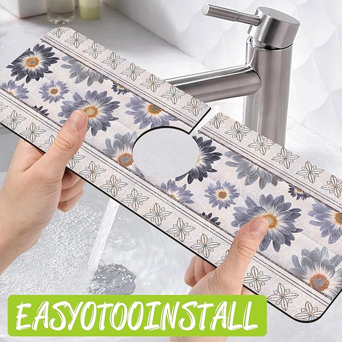 Sink Faucet Absorbing Mat Vintage Embroidery Flowers Sink Splash Guard Drying Mat for Kitchen Bathroom Faucet Sinkmat 15.5"X5.5"