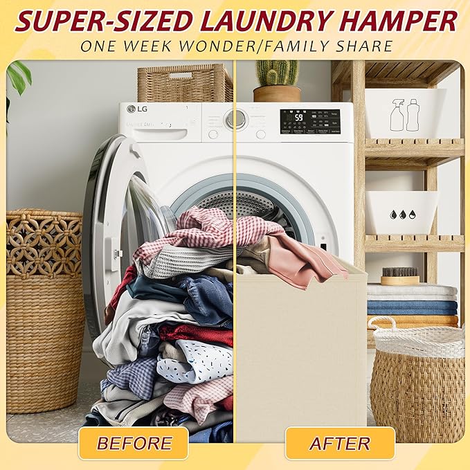 150L Laundry Hamper 2 Section, Large Laundry Hamper with Lid, Dirty Clothes Hamper with 2 Removable Inner Bags, Collapsible Laundry Basket Organizer for for Clothes Toys Towels, Hamper 2 Compartment