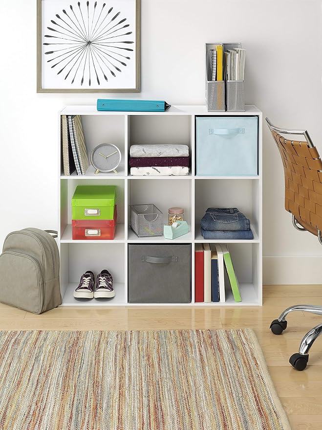 Whitmor 9 Cube Storage Organizer, 3 Tier Stackable MDF Bookcase, Open Storage Display Bookshelf, Storage Cabinet for Living Room, Bedroom, Home, Office, 35.5" L x 11.7" W x 35.5" H, White