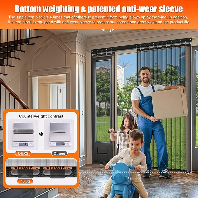 Sliding Magnetic Screen Door with Track Closure, Thicker 265g/㎡ Reinforced Mesh, Retractable Privacy Curtain, Door Screen Magnetic Closure for Sliding & French Doors (Black, 36-38 * 82IN)