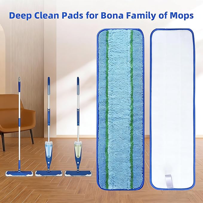 9 Pack Deep Clean Pads for Bona Family of Mops,Washable & Reusable Mop Pads Refill Replacement Safe for Hardwood and Multi-Surfac Floors Have Super-Absorbent