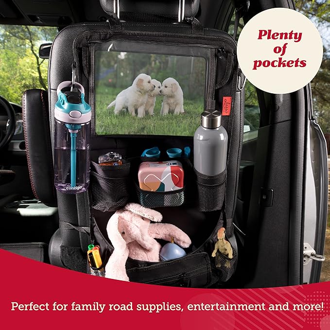 Lusso Gear Heavy Duty Back Seat Car Organizer Extra Large for Powerful Protection, Sag Proof & Reinforced Corners, Protects iPad & Backseat, 12 Versatile Car Seat Organizer Storage Compartments, (Red)