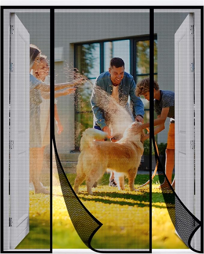 Double Door Fiberglass Magnetic Screen Door，Screen Door Mesh，Keep Bugs Out, Heavy-Duty Mesh Curtain,Pet and Kid Friendly, Works with Front Doors, Sliding Doors（72x80 Inch