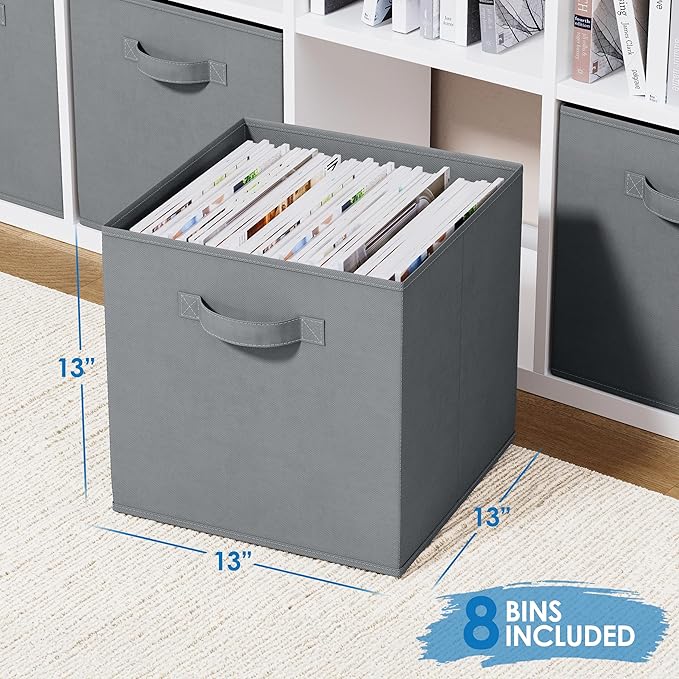 Fabric Storage Cubes for Cube Organizer - 8 Pack Heavy Duty Storage Bins - 13 Inch Cube Storage Bin, Use As A Clothes Storage Box In Closet, Baskets For Shelves or Cubbies Storage bins (Grey)