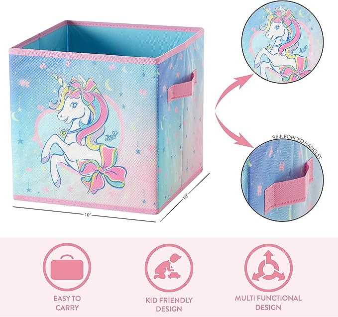 Idea Nuova JoJo Siwa Rainbow Bow Dreamy Unicorn Set of Two Spacious Collpasible Storage Cubes, 10"x10"