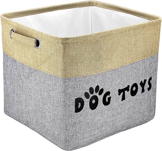 PET ARTIST Large Dog Toy Basket Bin - Rectangular Storage Box Chest Organizer for Dog Toys,Coats,Clothing,Apparel & Accessories & Blanket,Gray,15"x13"x12"