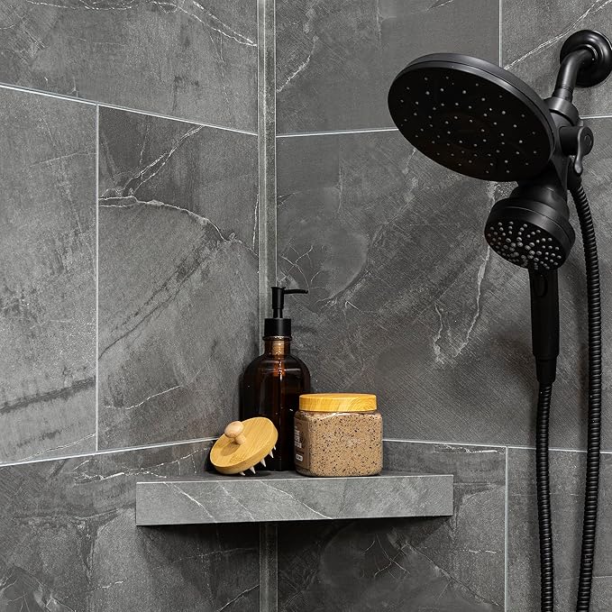 Palisade Vinyl Waterproof Corner Shower Shelf in Cracked Slate/Urban Quarry