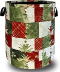 Christmas Laundry Basket Retro Red Green Christmas Tree Print Funny Laundry Hamper Foldable Oxford Cloth Tote Bag Clothe Toy Storage Bucket 18.9"x16.5"For Bathroom/Laundry Storage/Bedroom