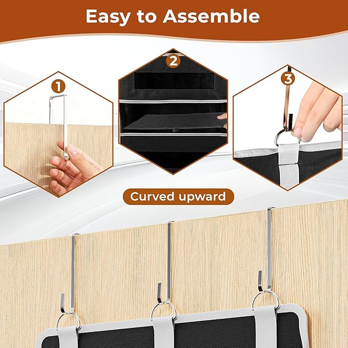 2 Packs 5-Tier Over the Door Storage Organizer with 10 Side Mesh Pockets, 48 lbs Load Capacity, 3 Hooks Design, Hanging Organizer with Clear Windows for Bathroom, Bedroom, Nursery, Kitchen-Black