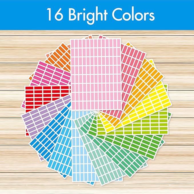 3328 Color Coding Labels, 16 Colors Blank Stickers Mini Rectangular Labels 1” x 3/8” (25 x 10mm), Colored Assorted Sticker for Marking Projects, Boxes, Jars, Storage Containers, Files