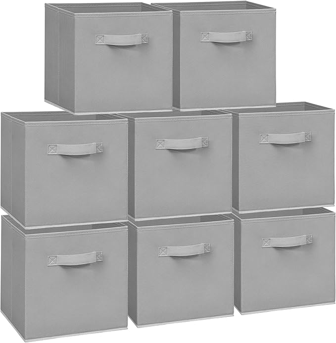 Easi 11 inch Cube Storage Bins, 8 Storage Cube Organizer, Collapsible Fabric storage cubes with Handles, Closet Storage Basket For Organization, Shelf Basket For Shelves Clothes Books, Gray