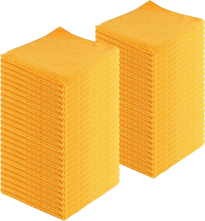 Microfiber Cleaning Cloths, 240 Pack, 16"x16", All-Purpose, Softer, Highly Absorbent, Lint-Free, Reusable, Washable Pro Towels, Orange, for House, Kitchen, Bathroom, Car, Office