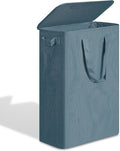 efluky Slim Laundry Basket with Lid, Narrow Laundry Hamper with Handles, Collapsible Dirty Clothes Hamper, Tall Laundry Bin for Laundry Room, Dorm and Bedroom, 55L Denim Blue