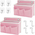 Someteth 2-Pack Wall Hanging Organizer Bag/Hanging Baskets with Large Mesh Compartment & 3 Pockets，Over the Door Hanging Organizer Space Saving Storage for Bedroom,RV Camper, Closet (Pink -2 Pack)
