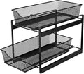 IBERG 2 Tier Under Sink Organizer, Pull Out Mesh Metal Storage Organizer for Kitchen, Bathroom & Pantry (Black)