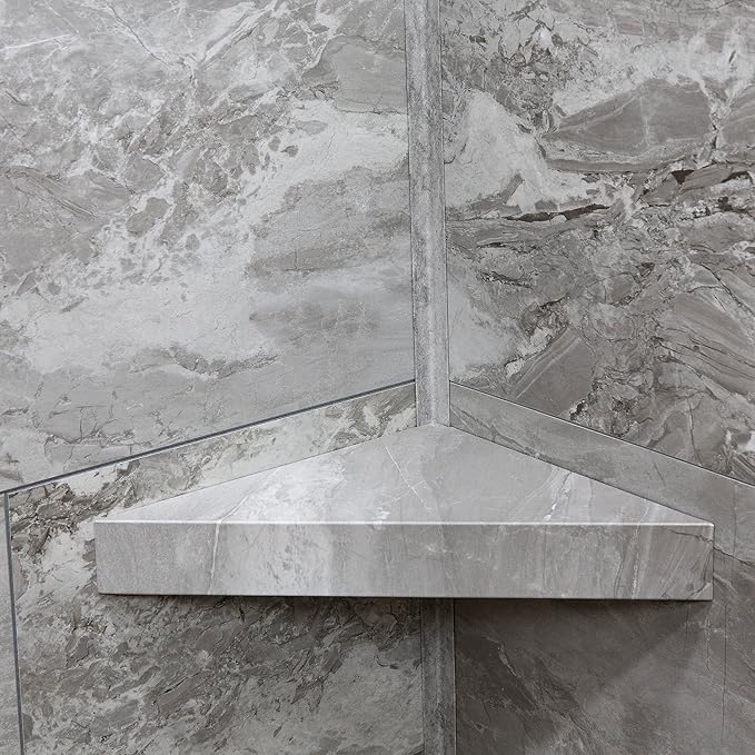 Palisade Vinyl Waterproof Corner Shower Shelf in Smoky Sky/Urban Slope