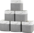 Posprica 11×11×11 Storage Cubes, Collapsible Storage Bins Organizer for Closet, Fabric Storage Box with Cotton Rope Handles, Decorative Storage Baskets for Shelves, Nursery, Toy, set of 6 - White/Gray
