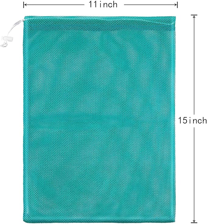 Frienda 6 Pieces Mesh Stuff Sack, 11 x 15 Inch Durable Nylon Drawstring Laundry Bag for Rinsing Beach Toys, Seashell Collecting, Mesh Bags for Travel(Turquoise)