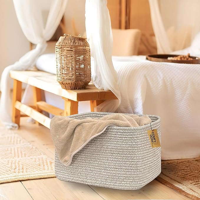 COMFY-HOMI 3Pack Small Woven Cotton Rope Basket for Organizing, Gift Baskets for Handles, Empty Gift Baskets, Medium Rope Basket|13.5" x 11" x 9.5" home decor for Living Room, Bathroom