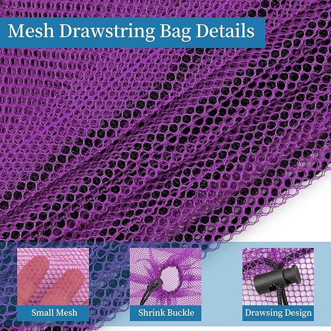 6 Pcs Mesh Bags Drawstring, 14x17 Inch with Lock, Multipurpose Storage Bags for Gym, Balls, Beach, Laundry (Purple)