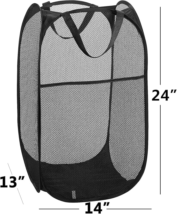 2 Pack Popup Laundry Hamper,Foldable Mesh Laundry Basket with Durable Handle,Easy to Open and Fold for Dorm, Laundry Room, Bedroom, RV(Black and Black)…