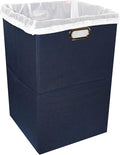 Foldable Large Laundry Hamper With Laundry Bag - Premium Durable Fabric, Plastic Board, Extra-Large Size, Space-Saving & Compact Clothes Basket With Metal Handles (Navy Blue)