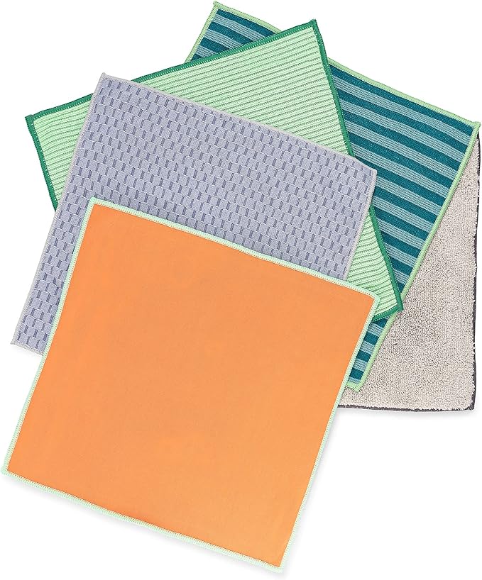 Full Circle Renew, Essential Cleaning Cloths, Ultra-Durable Recycled Microfiber, Variety Pack for Cleaning Glass, Grease, Stainless Steel, Bath & Tile, and Dust, Machine Washable - Set of 5