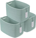 Cotton Rope storage Basket Bins Woven Basket for Organizing Shelves 15X10X9.3" Rectangle Decorative Baskets For storage Clothes Toys Books Towels Nursery basket organizer 3 pack Green
