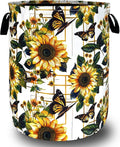 Yellow Sunflower Butterfly Laundry Basket Flowers Foldable Funny Laundry Hamper Oxford Cloth Colorful Tote Bag Clothe Toy Storage Bucket 18.9" x 16.5"For Bathroom/Laundry Storage/Bedroom