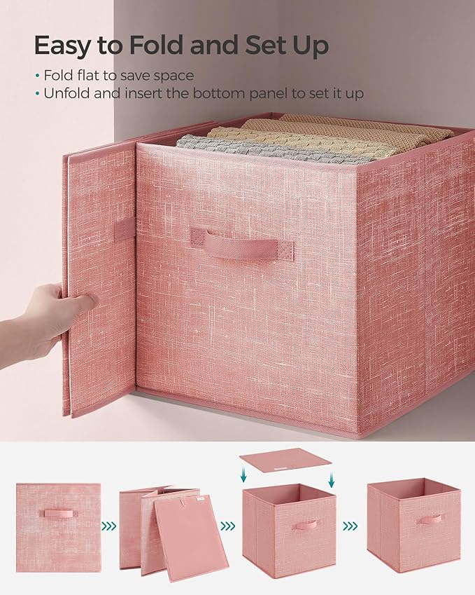 SONGMICS Storage Cubes, 13 x 13 x 13 Inches Non-Woven Fabric Bins with Double Handles, Set of 8, Closet Organizers for Shelves, Foldable, for Clothes, Jelly Pink UROB833R01