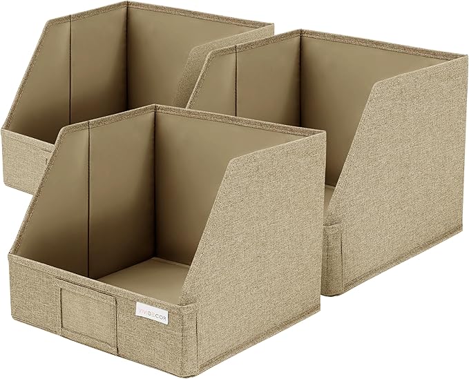 VIVIDECOR Storage Cubes – 12x12x10 Fabric Baskets for Organizing, Storage Baskets for Shelves, Front Opening Fabric Bins, Closet Organizer Bins for Clothes, Towels, Sweaters, Linen – Brown, 3 Pack