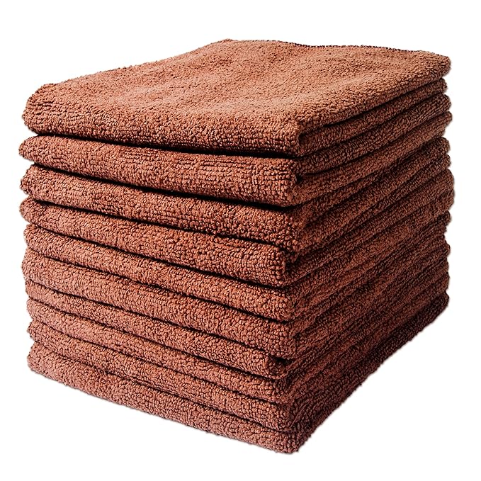 Eurow Microfiber Salon Towels – Bleachproof, Ultra Absorbent & Quick Drying – Soft, Lightweight & Durable for Hair Styling, Beauty, Barber & Spa Use, 16 x 29 Inches, 10-Pack, Brown