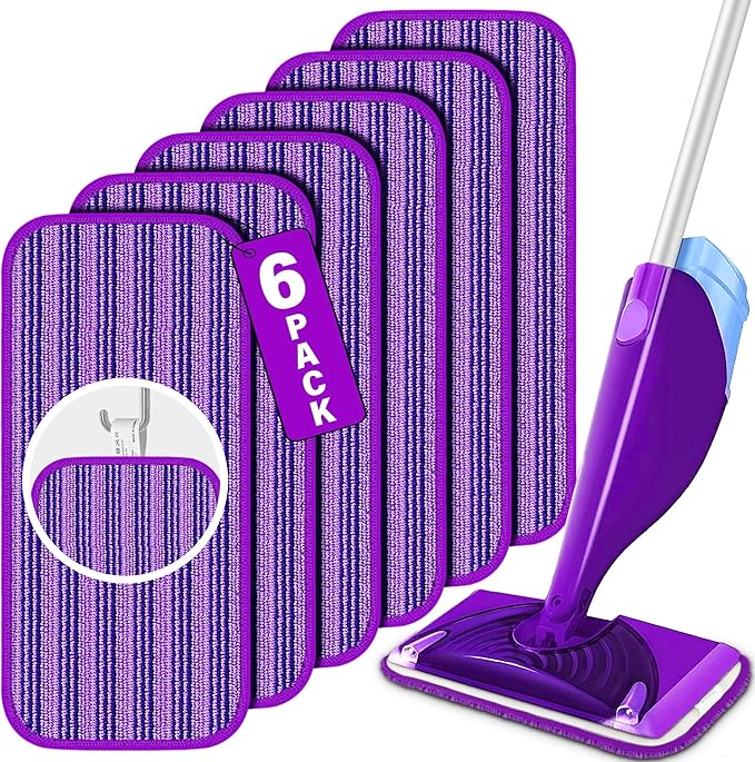 6 Pack Reusable Mop Pads for Swiffer WetJet Spray Mop, Wet Pads Refill Machine Washable Wet Dry Dual Use for Hardwood, Vinyl, Marble, Stone and Glass
