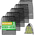 Small Mesh Bags Drawstring Black 5Pcs 11,8x7,48'' – Strong, Lightweight, Breathable Mesh Bag with Lock, Quick-Dry and Tear-Resistant – Easy to Tighten and Adjust for Travel, Swimming & Ball Storage