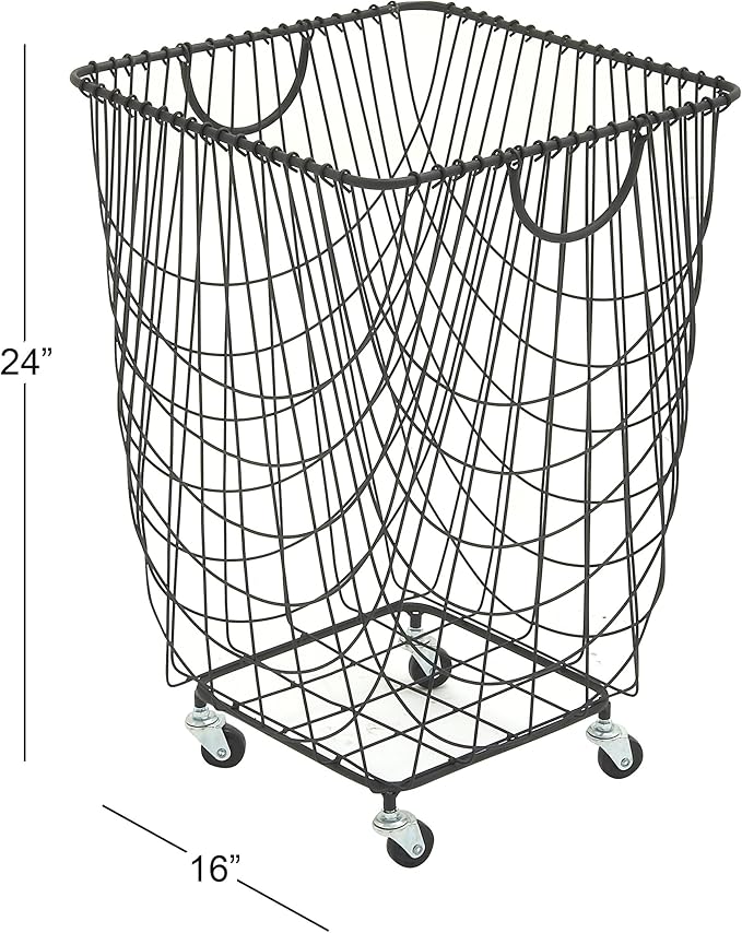 Deco 79 CosmoLiving by Cosmopolitan Metal Square Storage Cart with Wheels and Handles, 16" x 16" x 24", Black