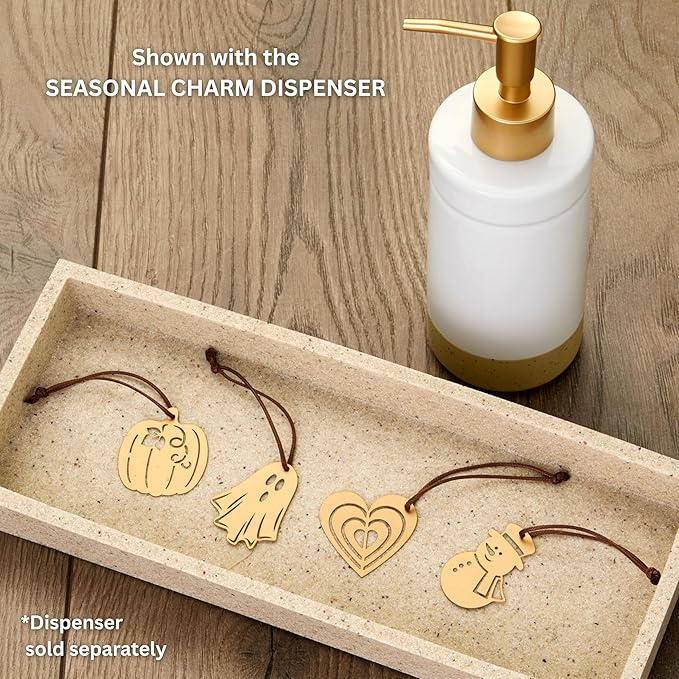 SKL Home Seasonal Charm Set, 4 Metal Holiday Attachments for Seasonal Soap/Lotion Dispenser, Warm Gold